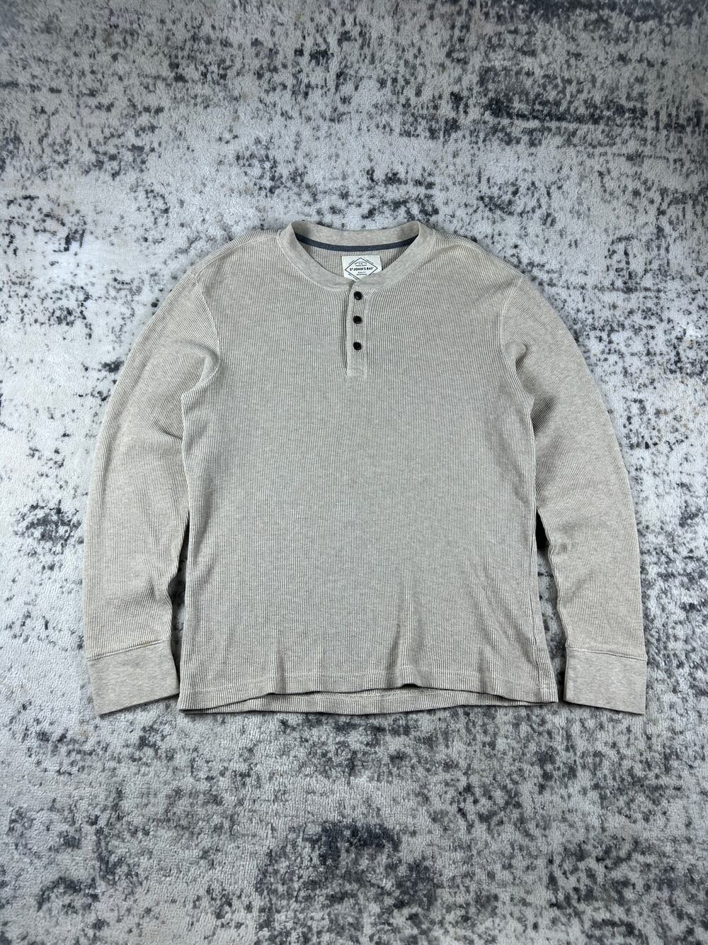 St. John's Bay Thermal Shirt Mens L Beige Long Sleeve Henley Neck Waffle Knit